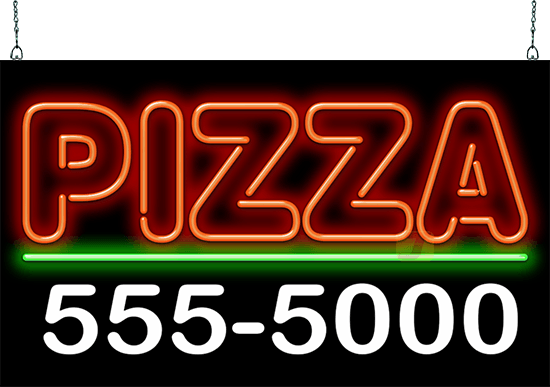 Pizza Neon Sign with Phone Number - Super Size