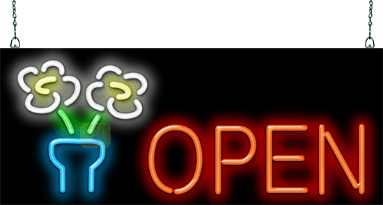 OPEN with Daisies Neon Sign