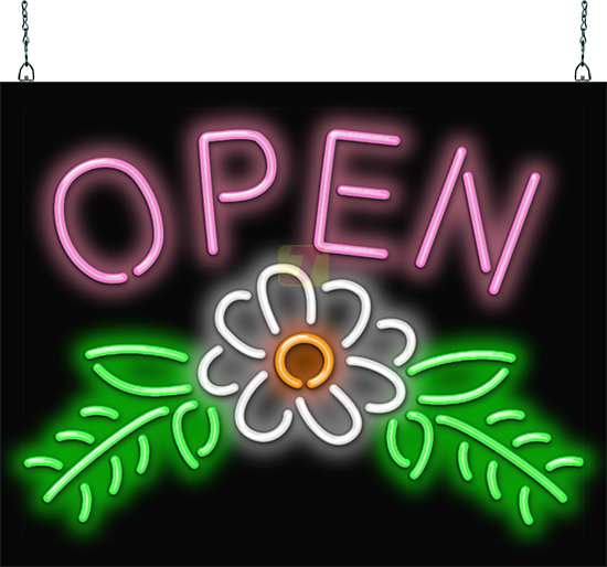 Super-Sized Open with Flower Neon Sign