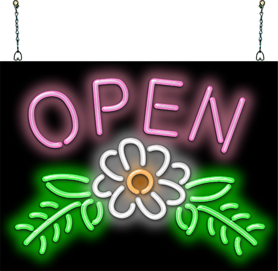 Open with Flower Neon Sign