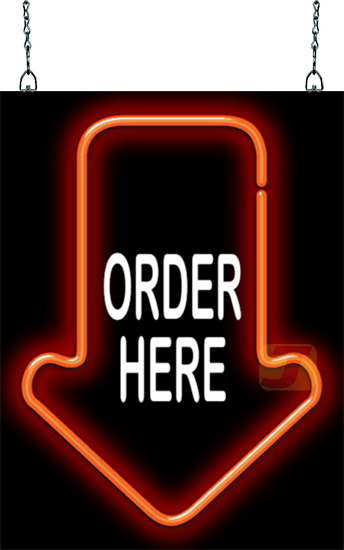 Small Order Here with Arrow Neon Sign