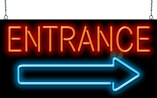 Entrance with Arrow Neon Sign