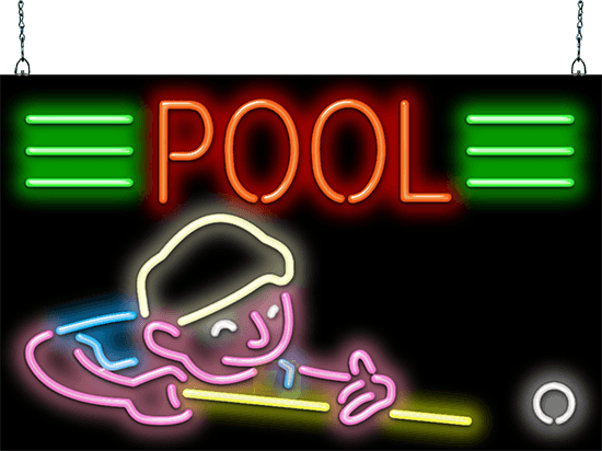 Pool Neon Sign with Player Graphic