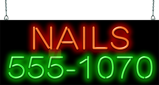 Nails with Phone Number Neon Sign