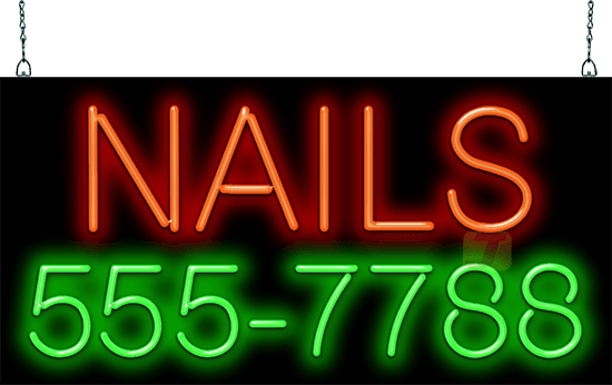 Nails with Phone Number Neon Sign