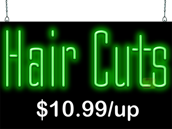 Hair Cuts Neon Sign with Custom Price Plate