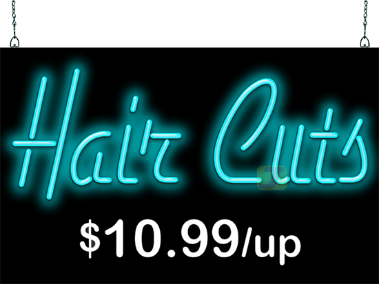 Hair Cuts Neon Sign with Custom Price Plate