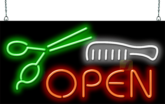 Scissors and Comb Open Neon Sign