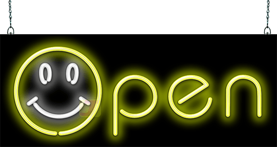 Happy Face Open Neon Sign