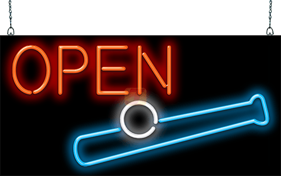 Open with Ball and Bat Neon Sign