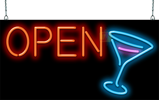 Open with Cocktail Glass Neon Sign | OG-35-12 | Jantec Neon