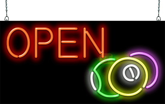 Open with Pool Balls Neon Sign