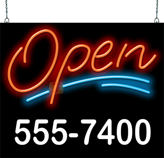 Open with Phone Number Neon Sign