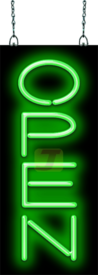 Classic Neon Open Green Sign Vertical | OGZ-10-04-G-V | Jantec Neon