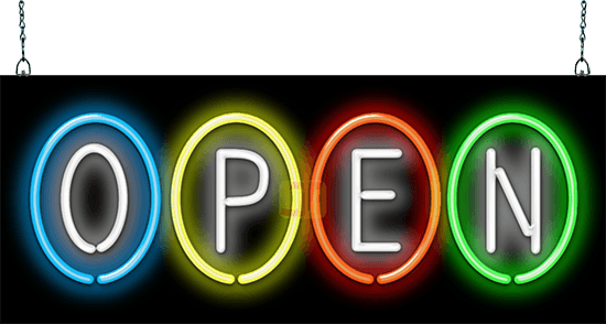 Open Neon Sign with Circle borders