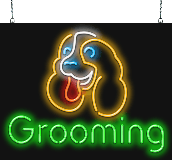 Grooming Neon Sign with Puppy