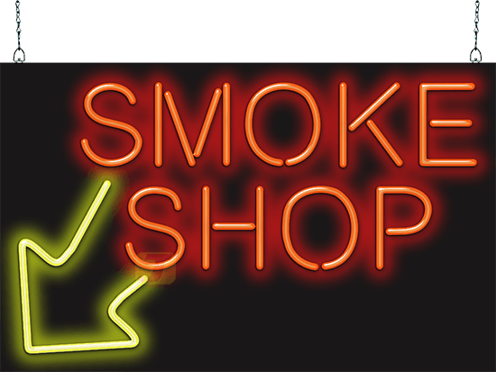 Smoke Shop with Left Arrow Neon Sign