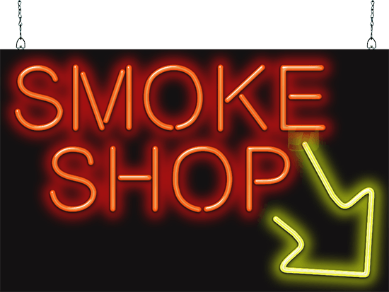 Smoke Shop with Right Arrow Neon Sign