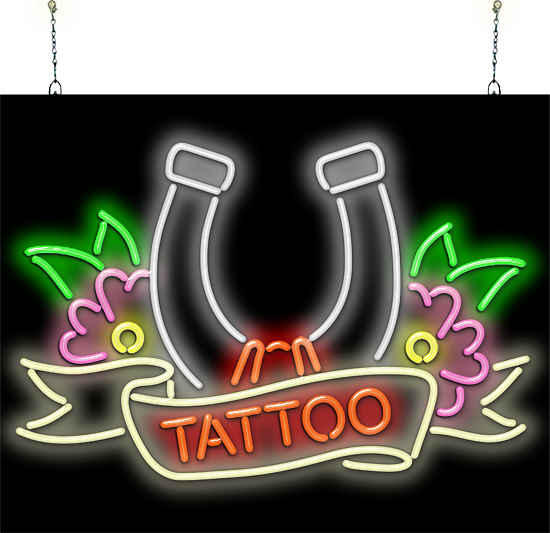 Tattoo with Horseshoe Neon Sign