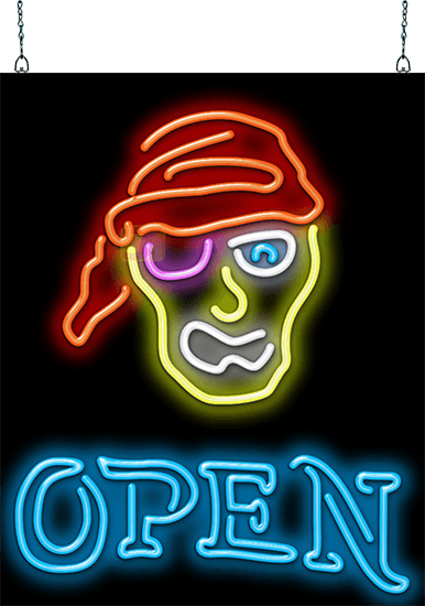 Pirate with Open Neon Sign