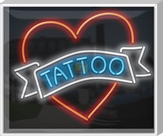 Outdoor Tattoo with Heart Neon Sign