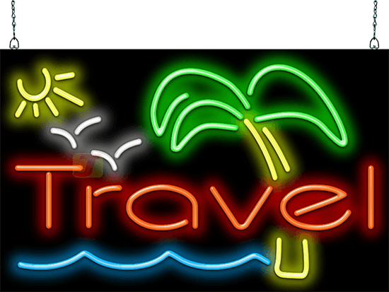 Travel  with Palm Tree Neon Sign