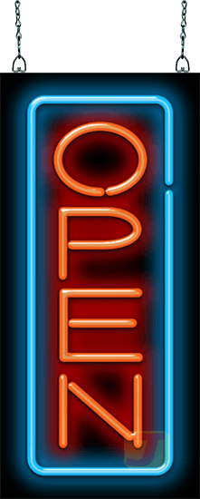 Vertical Neon Open Sign - Red & Blue