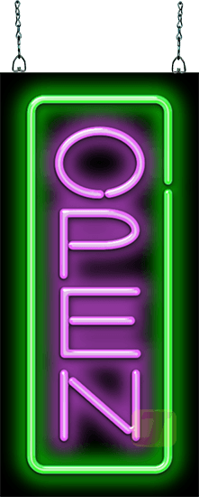 Vertical Neon Open Sign - Purple & Green