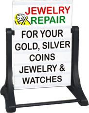 Sidewalk Swinger Sign with Jewelry Repair HEADER