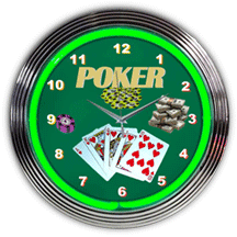 Green Poker Neon Clock