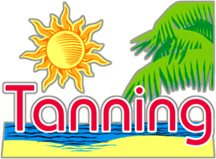 Tanning with Sun & Beach Static Cling Window Sign