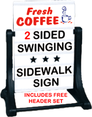 Sidewalk Swinger Sign with Fresh Coffee HEADER