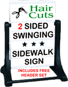 Sidewalk Swinger Sign with Hair Cuts HEADER