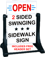 Sidewalk Swinger Sign with Open HEADER