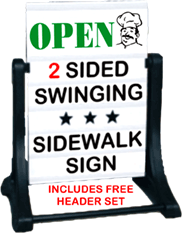 Sidewalk Swinger Sign with Chef Head Open HEADER
